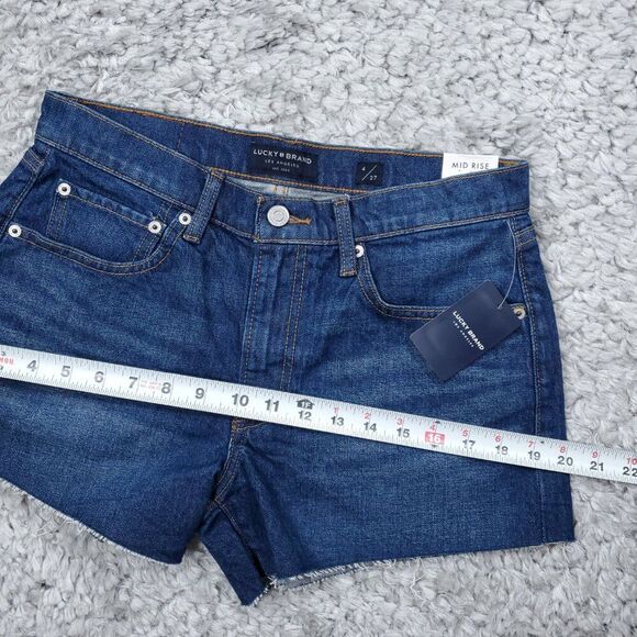Lucky Brand Mid Rise Cut Off Shorts Women's Size 4 27 Dark Wash Blue Dawn - Picture 9 of 11